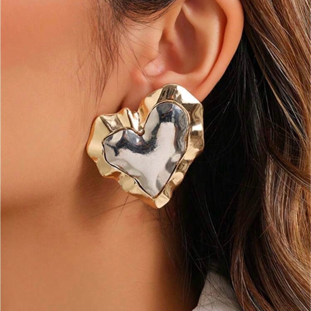 Gold and Silver Heart Earrings